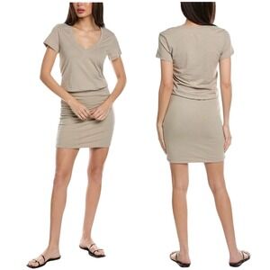James Perse Tan V Neck Jersey Knit T Shirt Dress Elastic Waist Size 0